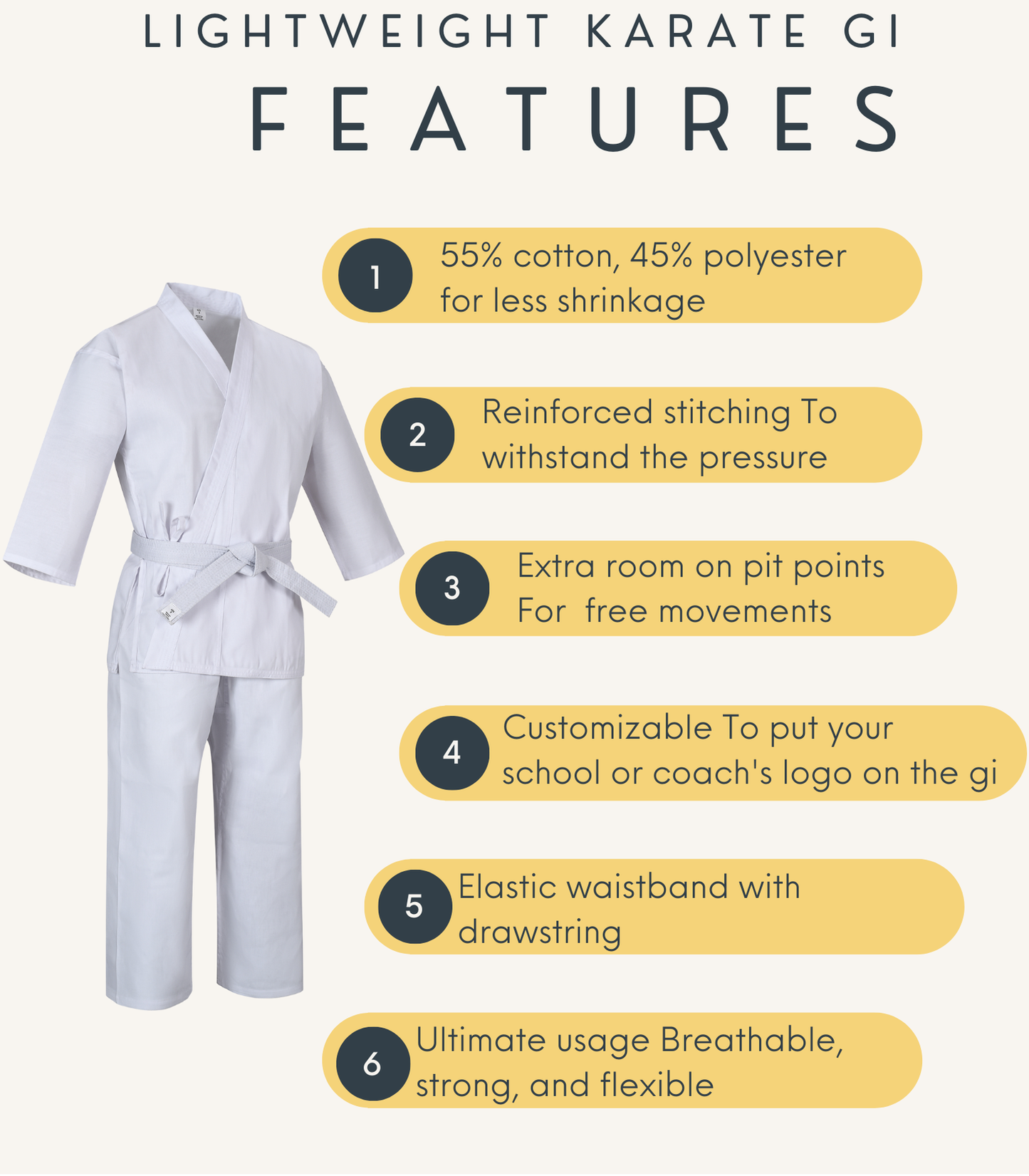 Karate Uniform 8.5oz Medium Weight For Kids & Adults Student Martial Arts Gi With Free White Belt