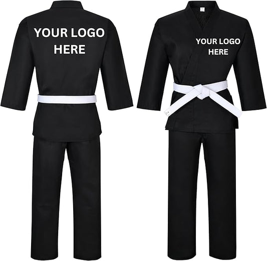 Customized Black Karate Uniform 7.5oz Medium Weight With Your Logo & Screen Printing For Kids & Adults