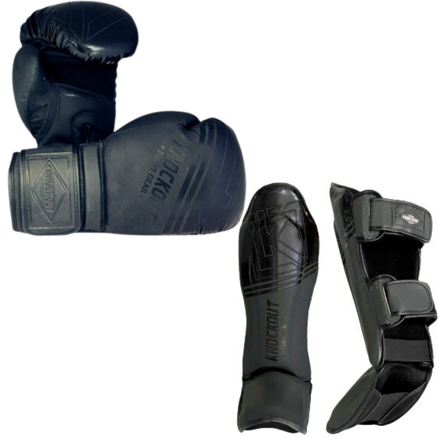 Boxing gloves and Muay Thai shin guards Complete Set, ideal for kickboxing, home gym training, and sparring, Best suited for MMA, featuring multi-layer padding and cushioning for enhanced protection