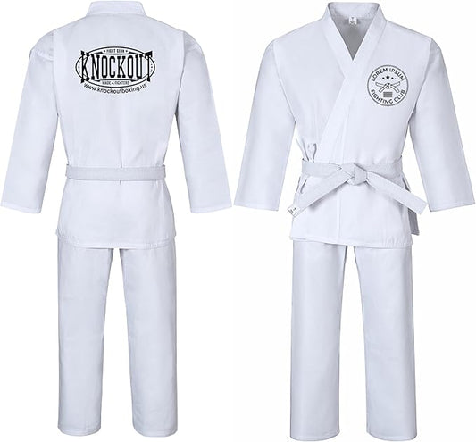 Customized White Karate Uniform 7.5oz Medium Weight With Your Logo & Screen Printing For Kids & Adults